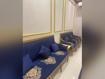 Sofas, Couches & Chairs Sofa Set  - Faux Silk  - Blue  - With Table  and Side Tables