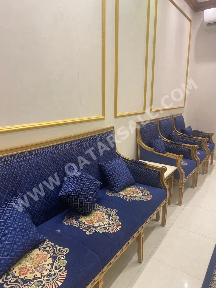 Sofas, Couches & Chairs Sofa Set - Faux Silk - Blue - With Table and Side Tables