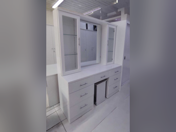 Wardrobes & Dressers - Doha Furniture - Dressing Table, Mirror, Chair & 2 Shelving Units - White