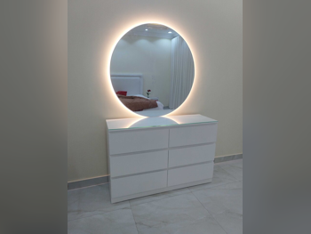 Wardrobes & Dressers - Doha Furniture - Dressing Table, Mirror, Chair & 2 Shelving Units - White