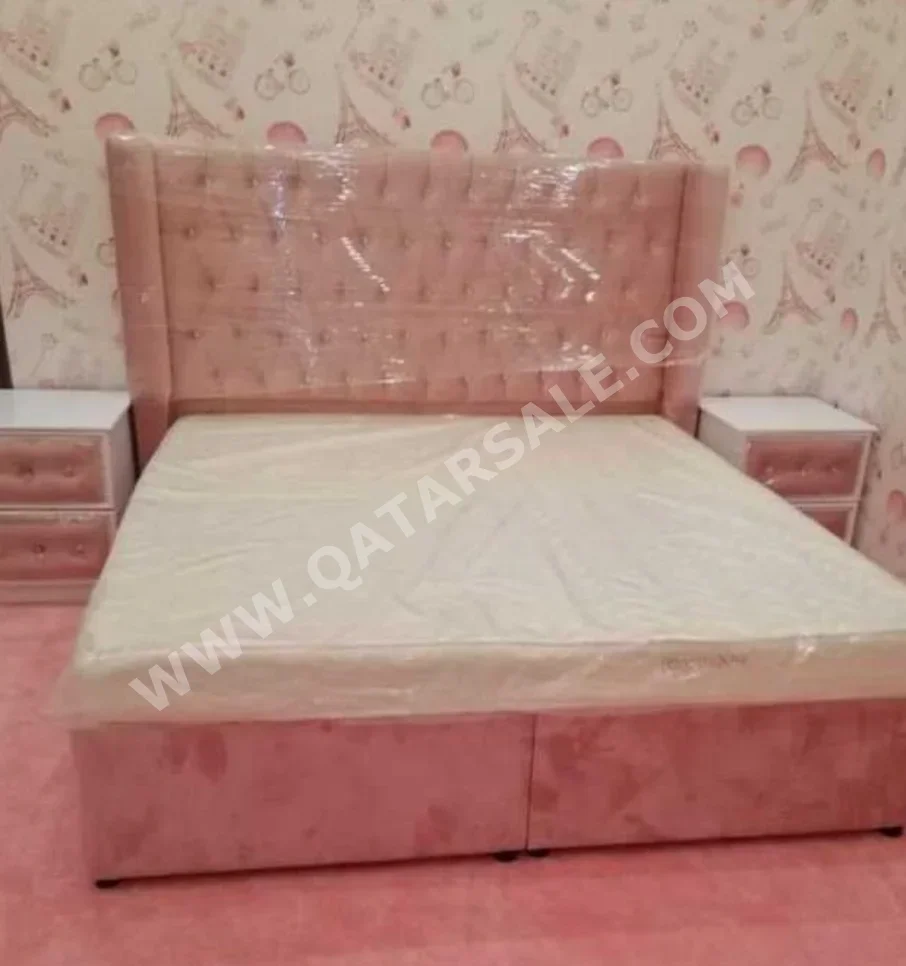 Beds - King  - Pink  - Mattress Included  - With Bedside Table