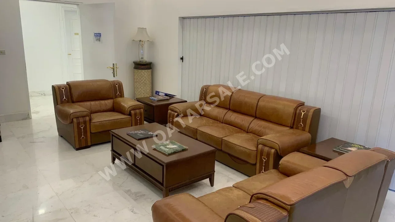 Sofas, Couches & Chairs Sofa Set - Genuine Leather - Brown - With Table and Side Tables