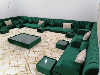 الأرائك والكنب والكراسي كنبة زاوية  - مخمل  - أخضر