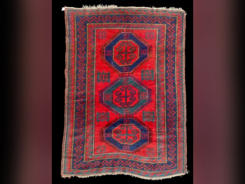 السجاد صوف  أحمر  صناعة يدوية  مستطيل  هندسي