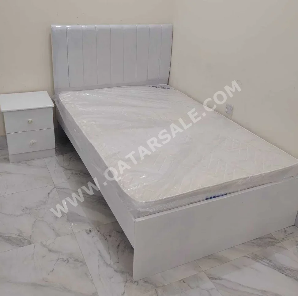 Beds - Single - White - Mattress Included - With Bedside Table