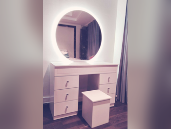 Wardrobes & Dressers - Doha Furniture  - Dressing Table, Mirror, Chair & 2 Shelving Units  - White