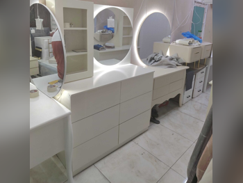 Wardrobes & Dressers - Doha Furniture  - Dressing Table, Mirror, Chair & 2 Shelving Units  - Beige