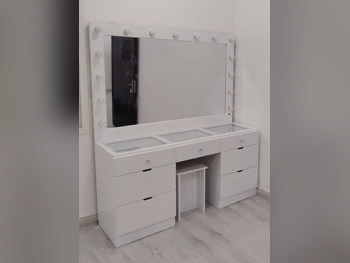 Wardrobes & Dressers - Doha Furniture  - Dressing Table, Mirror, Chair & 2 Shelving Units  - White