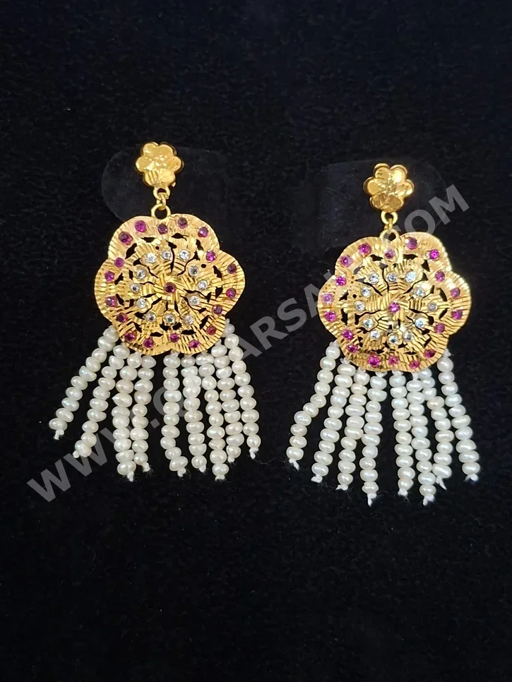 الذهب حلق البحرين نسائي حسب القطعة ( ديزاينرز) 5 غرام طبيعة ذهب أصفر عيار 21