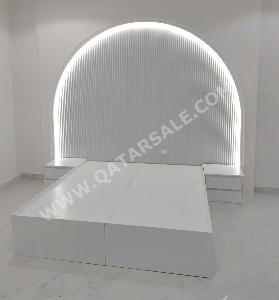 Beds - Lifestyle - King - White - Mattress Included - With Bedside Table