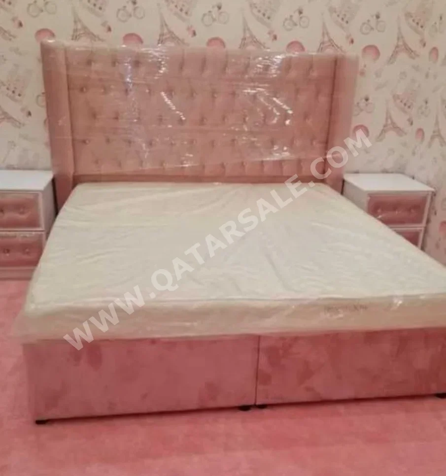 Beds - Lifestyle - King - Pink - Mattress Included - With Bedside Table