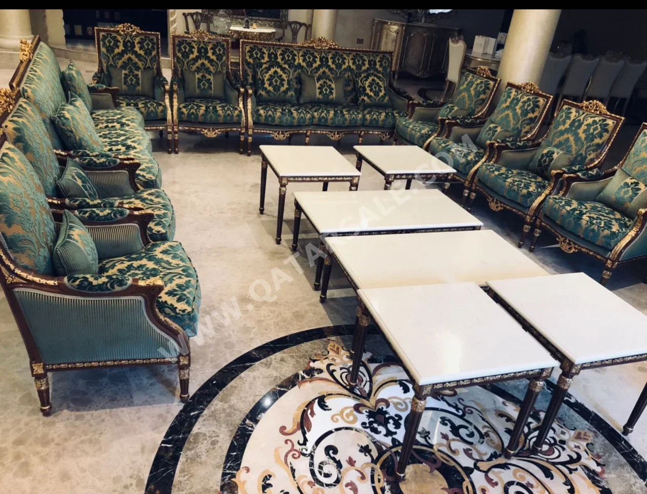 Sofas, Couches & Chairs 3-Seat Sofa & One Armchair  - Velvet  - Green  and Side Tables