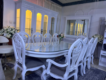 Dining Table with Chairs and Buffet  - White  - 10 Seats
