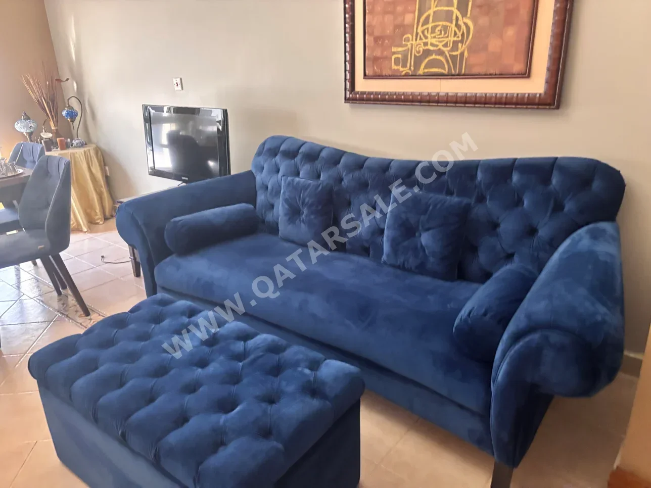 Sofas, Couches & Chairs 3-Seat Sofa  - Blue  - With Table