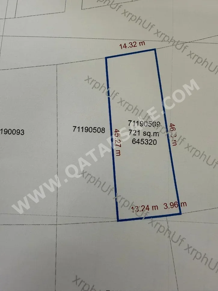 اراضي للبيع  في أم صلال  - الخريطيات  -المساحة 721 متر مربع