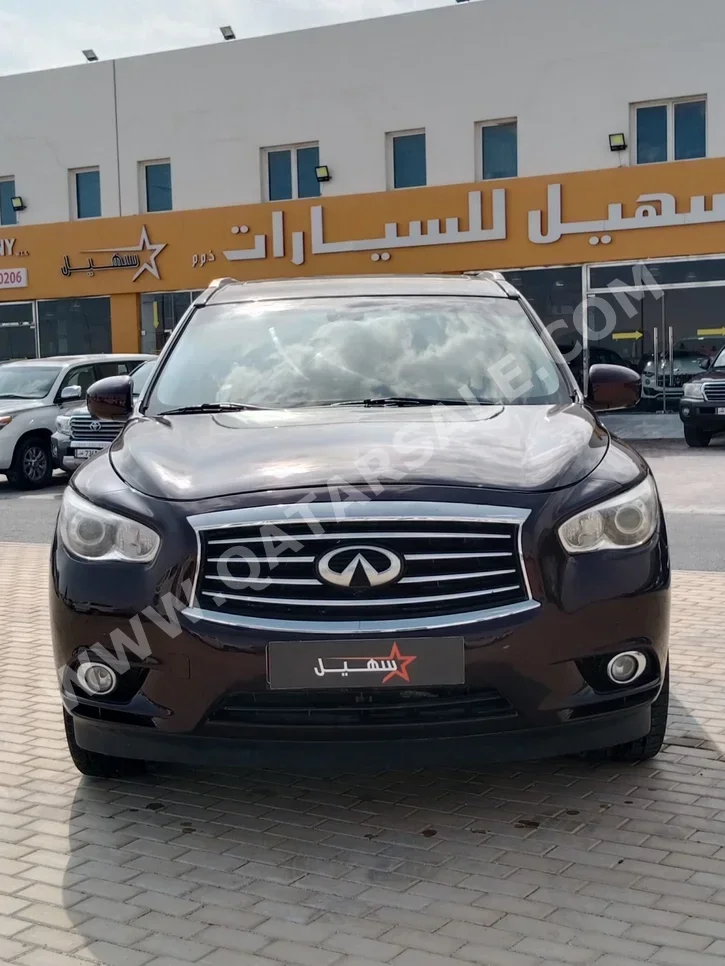 انفنيتي  جيه اكس  35  2013  اوتوماتيك  237,000 كم  6 سلندر  دفع كلي مستمر  اس يو في  عنابي