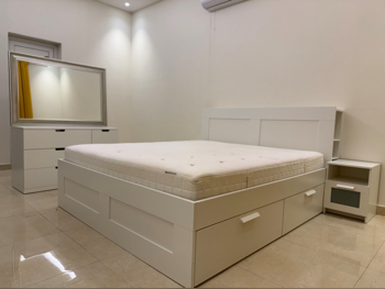 Bedroom Sets - IKEA  - King Bed, Mattress, Bench with 2 Bedside Tables and Table Lamps  - White