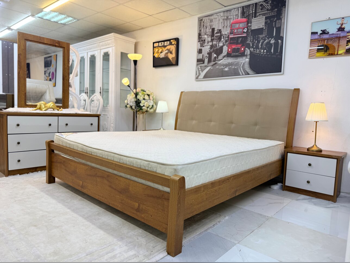 Bedroom Sets - Home Center  - King Bed, Mattress, Bench with 2 Bedside Tables and Table Lamps