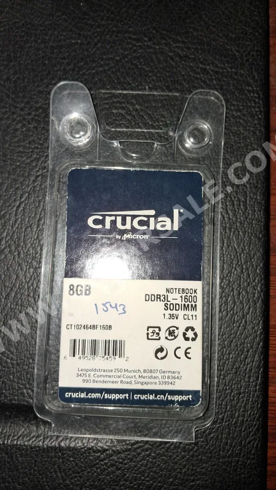 Ram Memories Crucial /  8 GB(1x8)  Black / Green  2020  SO-DIMM /  DDR 3 -  1600 MHz