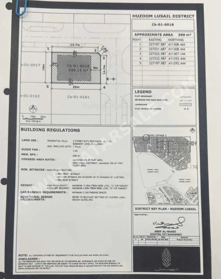 Lands For Sale  in Lusail  - Waterfront Residential  -Area Size 400 Square Meter
