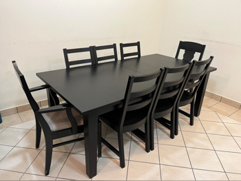 طاولة طعام مع كراسي  - ايكيا  - أسود  - قطر  - 8 مقاعد