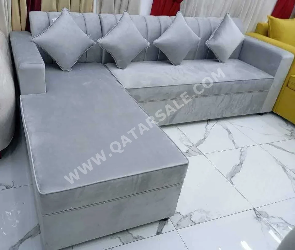 الأرائك والكنب والكراسي لايف ستايل  شكل L  - قماش  - اللون الرمادي