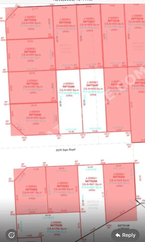 اراضي للبيع  في الريان  - مريخ  -المساحة 600 متر مربع