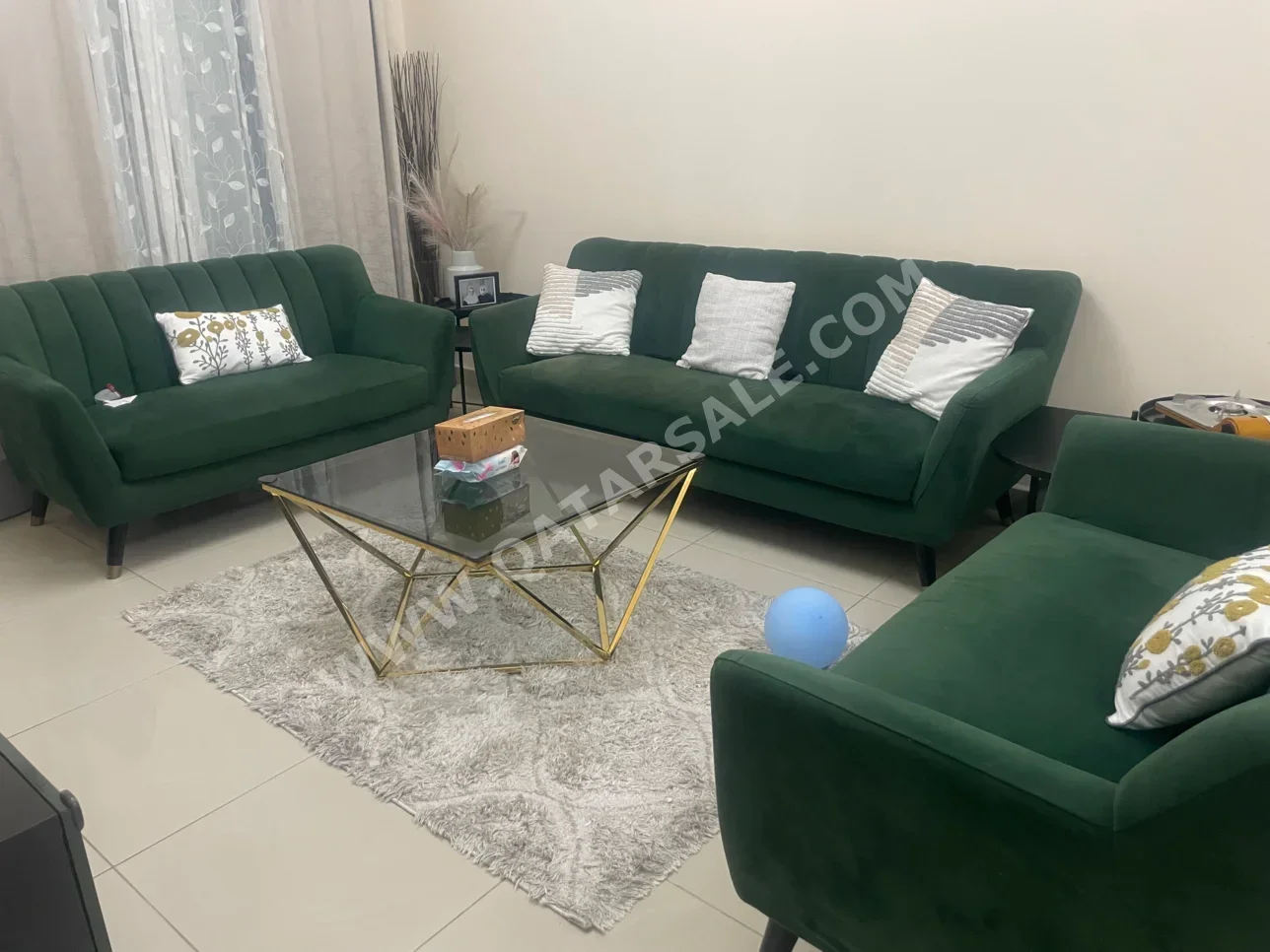 الأرائك والكنب والكراسي بان ايماريتس طقم كنب - مخمل - أخضر