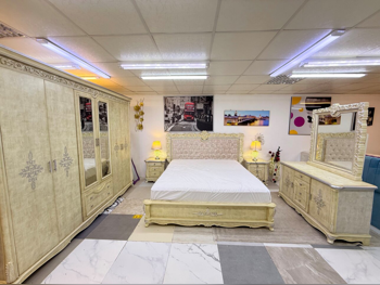 Bedroom Sets - NABCO Furniture Center  - King Bed, Mattress, Bench with 2 Bedside Tables and Table Lamps