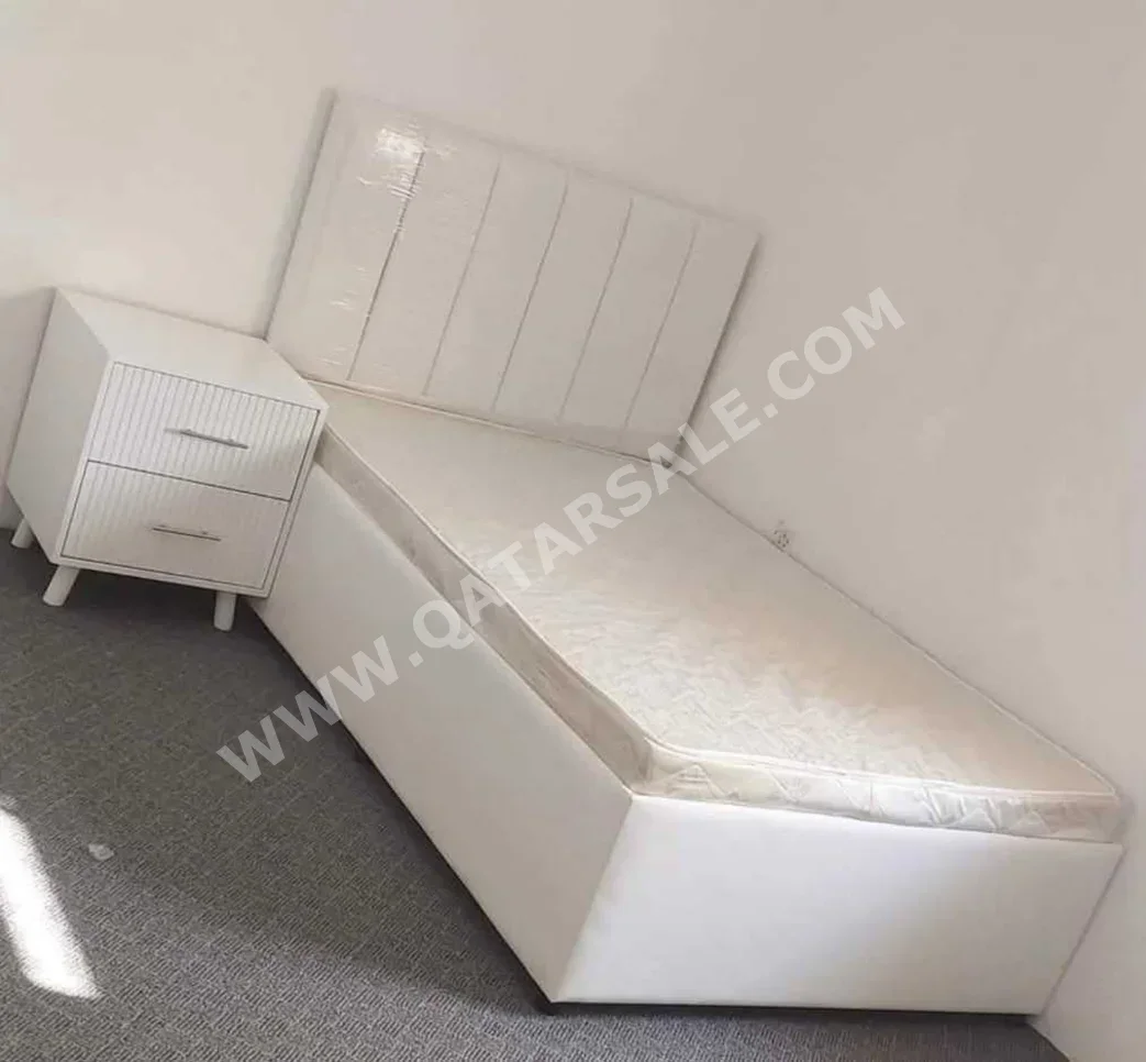 Beds - Single - White - Mattress Included - With Bedside Table