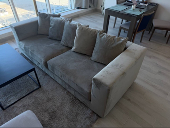 الأرائك والكنب والكراسي كنبة بمقعدين - مخمل - اللون الرمادي