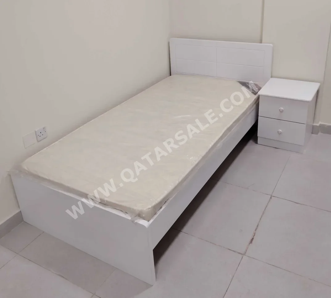 Beds - Single  - White  - Mattress Included  - With Bedside Table