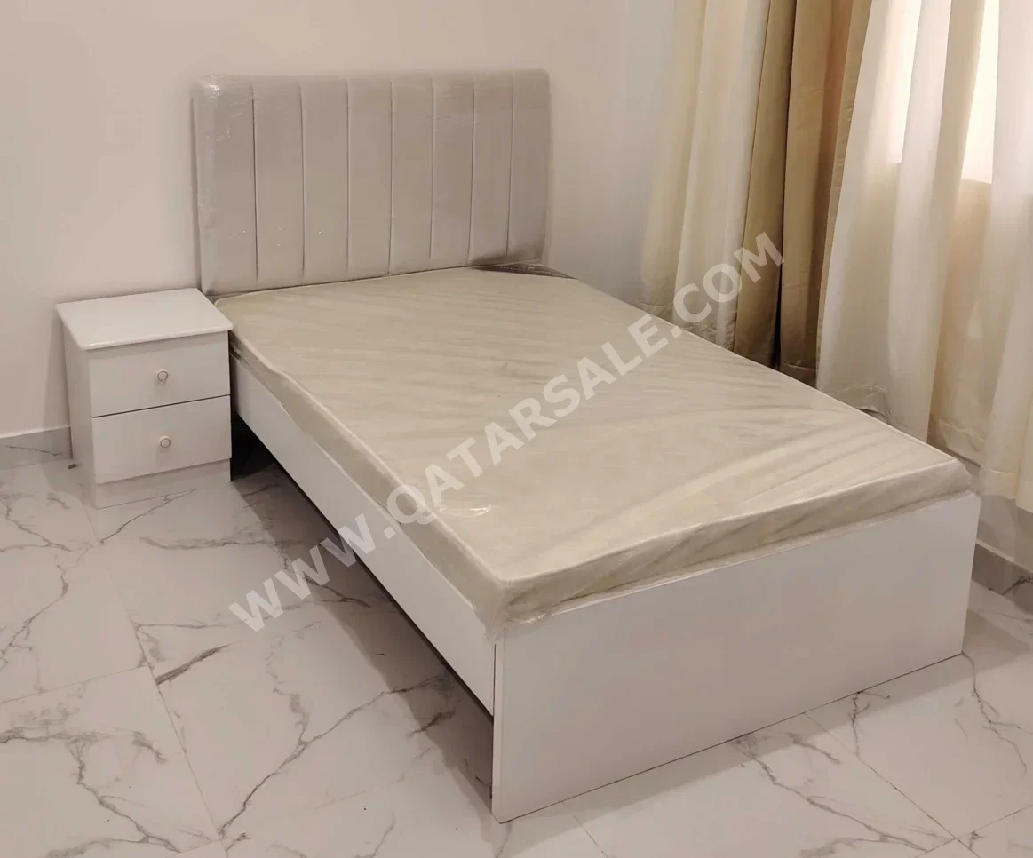 Beds - Single - White - Mattress Included - With Bedside Table