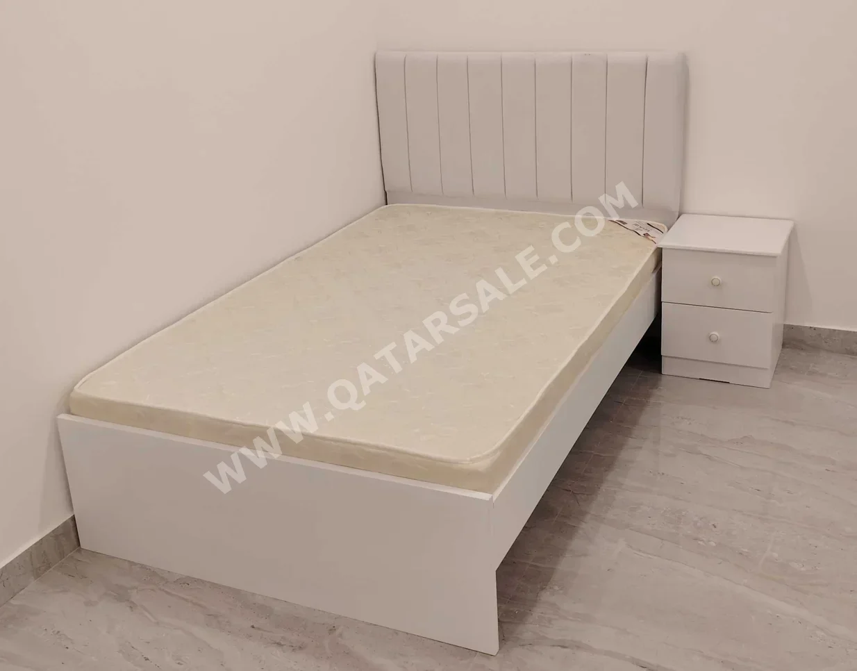 Beds - Single - White - Mattress Included - With Bedside Table