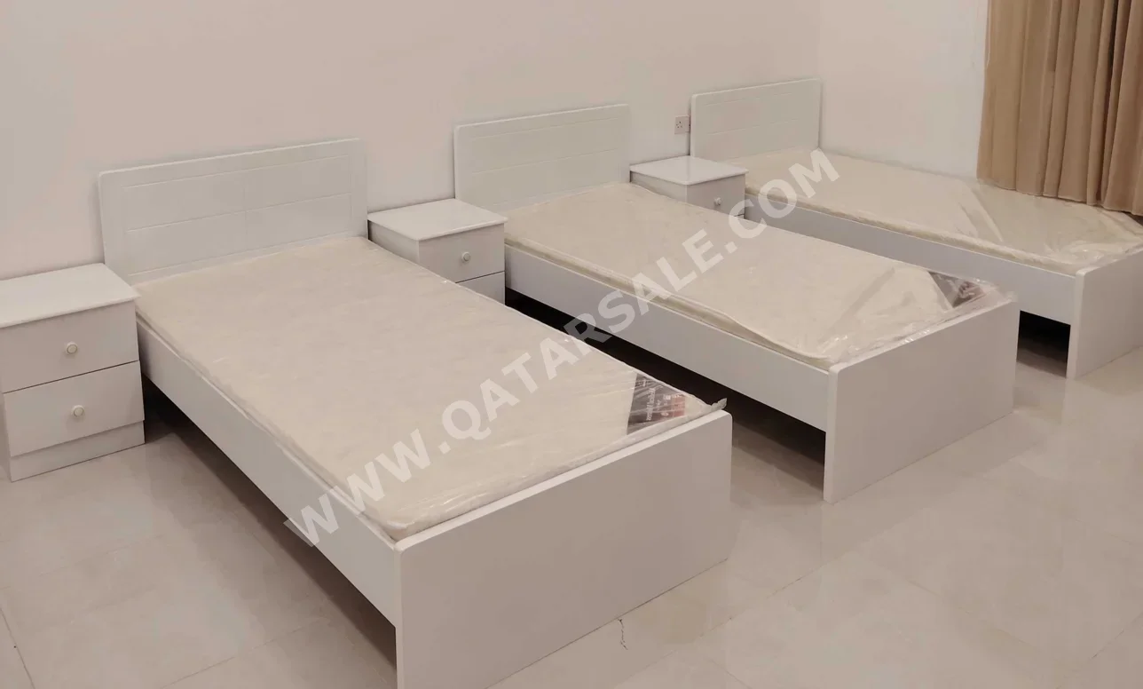Beds - Single  - White  - Mattress Included  - With Bedside Table