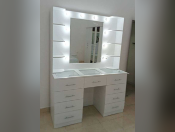 Wardrobes & Dressers - Doha Furniture  - Dressing Table, Mirror, Chair & 2 Shelving Units  - White