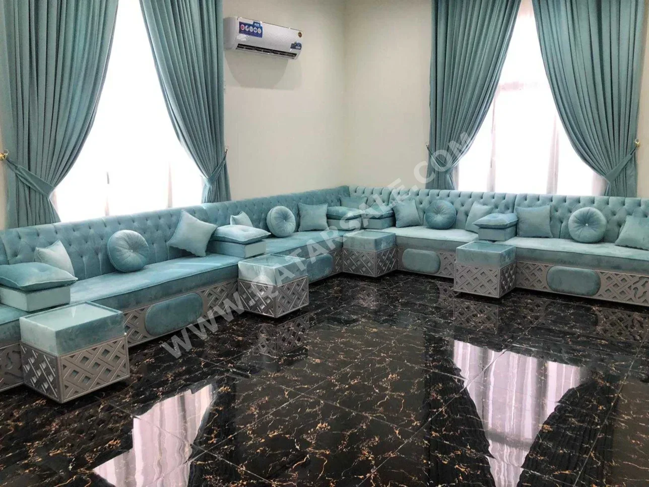 الأرائك والكنب والكراسي كنبة زاوية  - مخمل  - تركواز