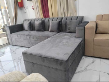 الأرائك والكنب والكراسي لايف ستايل  شكل L  - قماش  - اللون الرمادي