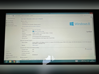 أجهزة الكمبيوتر المحمولة مايكروسوفت  - سرفيس برو 8  2012  - أسود  - ويندوز 8  - انتيل  - كور اي 5  -الذاكرة (رام): 4 جيجابابت