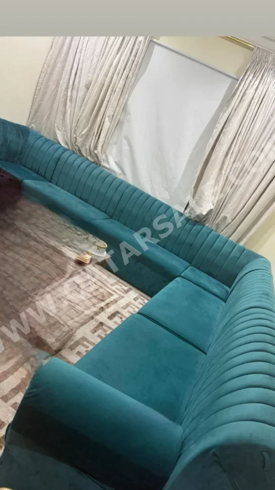 الأرائك والكنب والكراسي كنبة زاوية - قماش - تركواز وطاولات جانبية