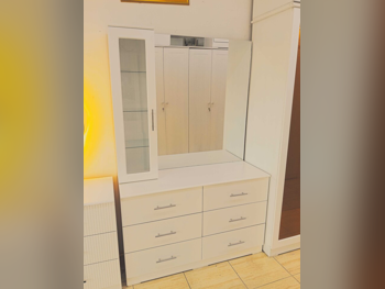 Wardrobes & Dressers - Doha Furniture  - Dressing Table, Mirror, Chair & 2 Shelving Units  - White