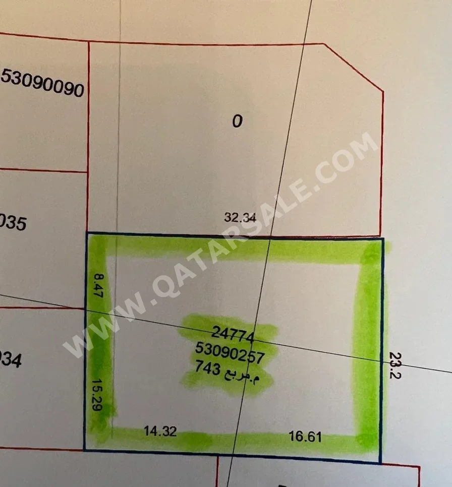 Lands For Sale in Al Rayyan - Muaither -Area Size 743 Square Meter