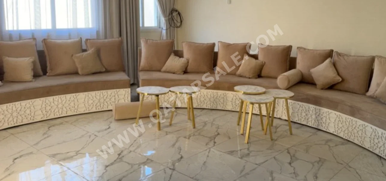 الأرائك والكنب والكراسي مجموعة كراسي  - مزيج الكتان \ الكتان  - اللون البيج