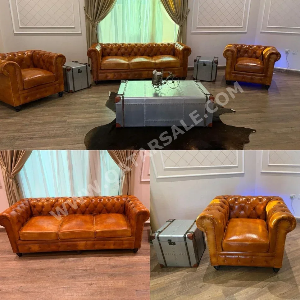 Sofas, Couches & Chairs 3-Seat Sofa & One Armchair - Brown - With Table