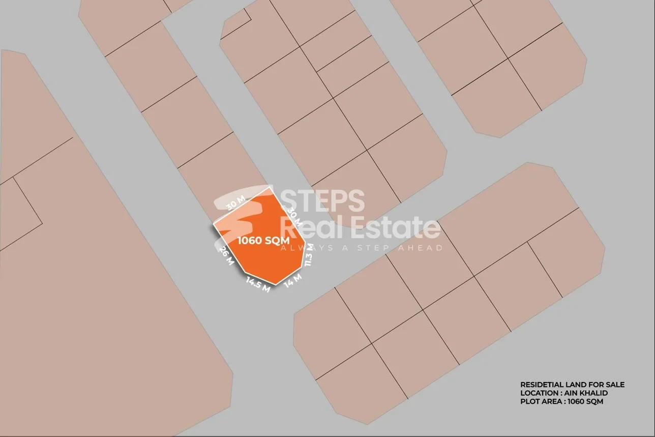 Lands For Sale in Al Rayyan - Ain Khaled -Area Size 1,060 Square Meter