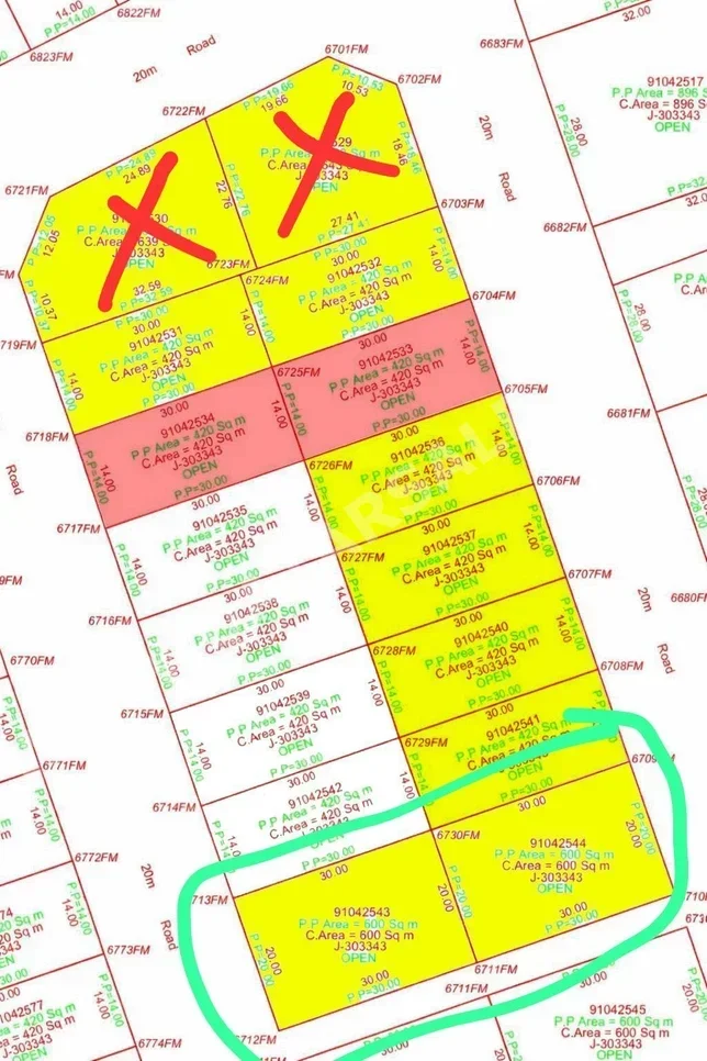 اراضي للبيع  في الوكرة  - الوكير  -المساحة 600 متر مربع