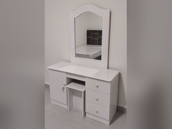 Wardrobes & Dressers - Doha Furniture  - Dressing Table, Mirror, Chair & 2 Shelving Units  - White