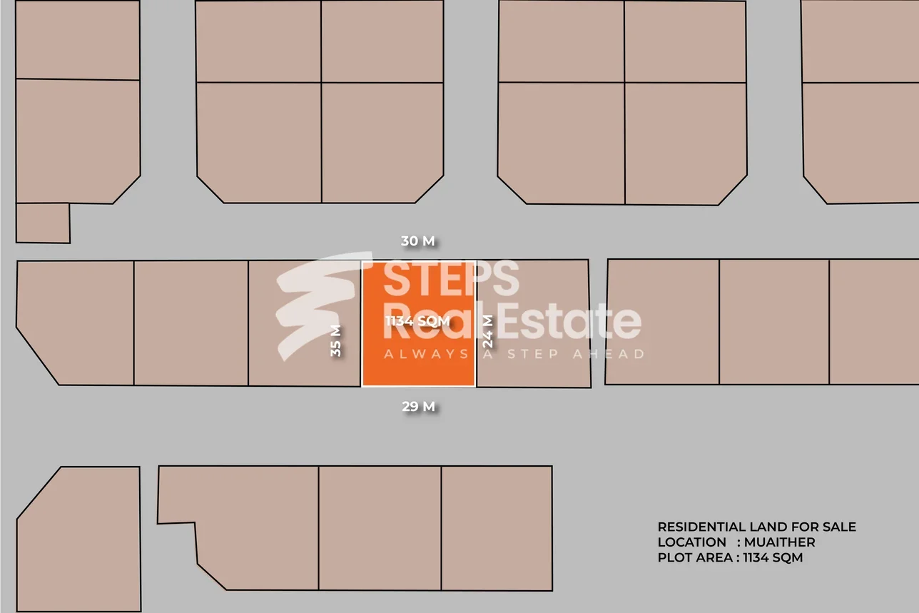 اراضي للبيع  في الريان  - معيذر  -المساحة 1,134 متر مربع