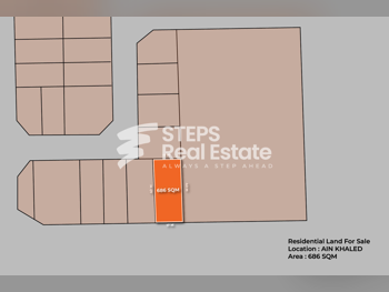 اراضي للبيع  في الريان  - عين خالد  -المساحة 686 متر مربع