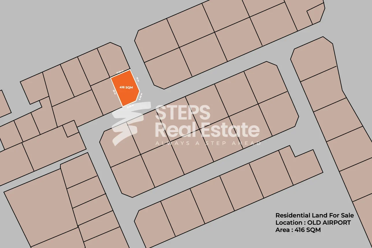 اراضي للبيع  في الدوحة  - المطار القديم  -المساحة 416 متر مربع